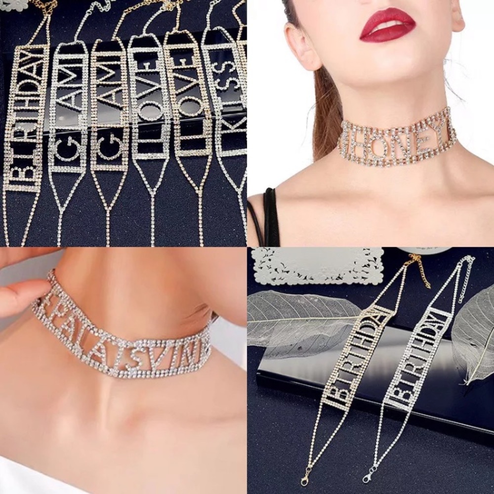 🌟 Silver Rhinestone LOVE Choker - Picture 3 of 3